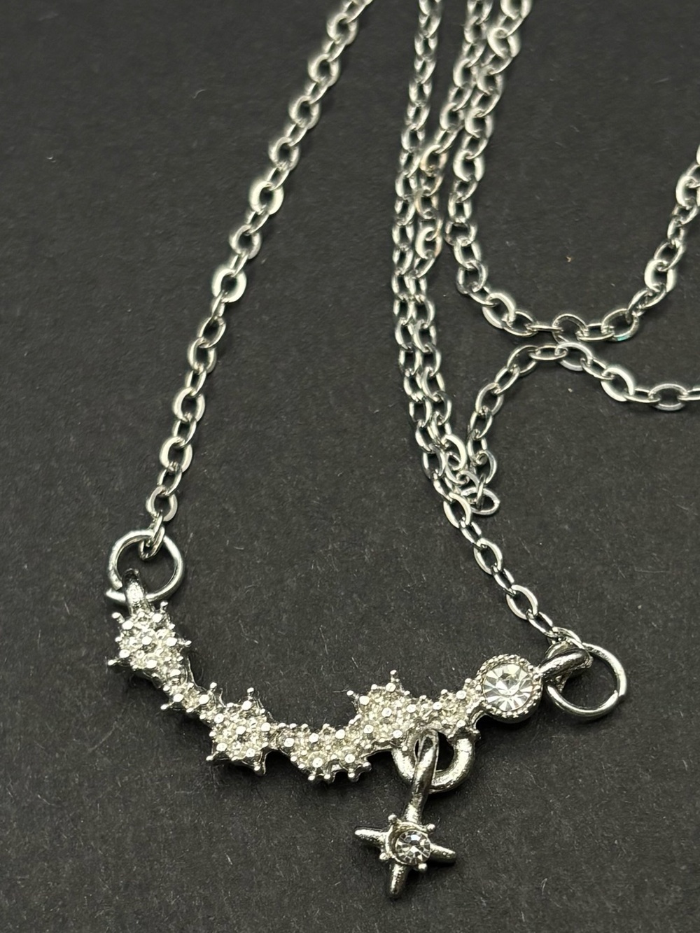 Silver Celestial Constellation Necklace Rhinestone North Star Pendant Charm 16”